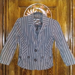 F Brand Black and White Pinstripe Cropped Blazer